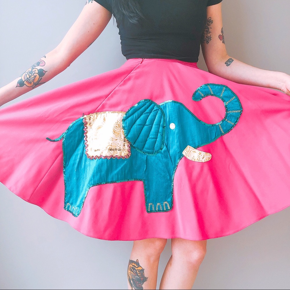 Vintage Pink Skirt with Elephant